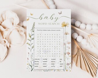 Wildflower Word Search Fun Baby Shower Game | Baby in Bloom Girl Shower | Watercolor Flowers| Digital Download Printable, f1