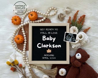 Neutral Pregnancy Announcement Digital, Social Media Editable Template, Thanksgiving Pregnancy Announcement, Baby Announcement Digital Fall