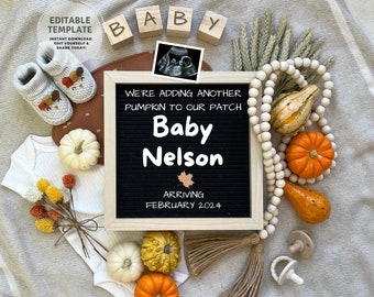 Neutral Pregnancy Announcement Digital, Social Media Editable Template, Thanksgiving Pregnancy Announcement, Baby Announcement Digital Fall