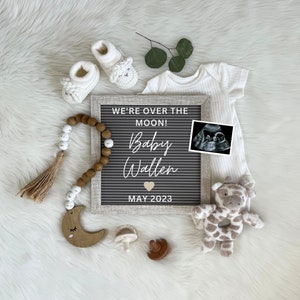 Anuncio de embarazo digital \ Anuncio de embarazo neutral de género Digital \ Boho Baby Reveal \ Redes sociales \ Tablero de cartas