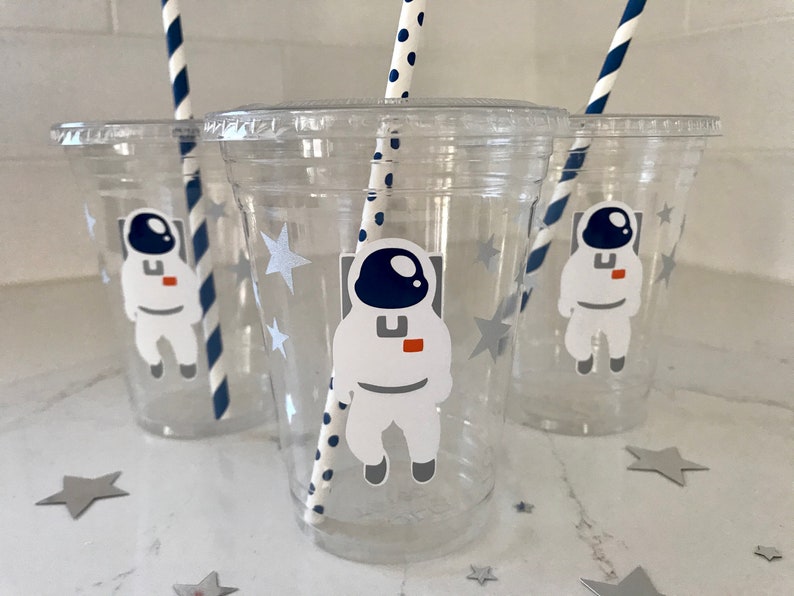Astronaut Party Cups With Lids and Straws Outer Space Themed Etsy