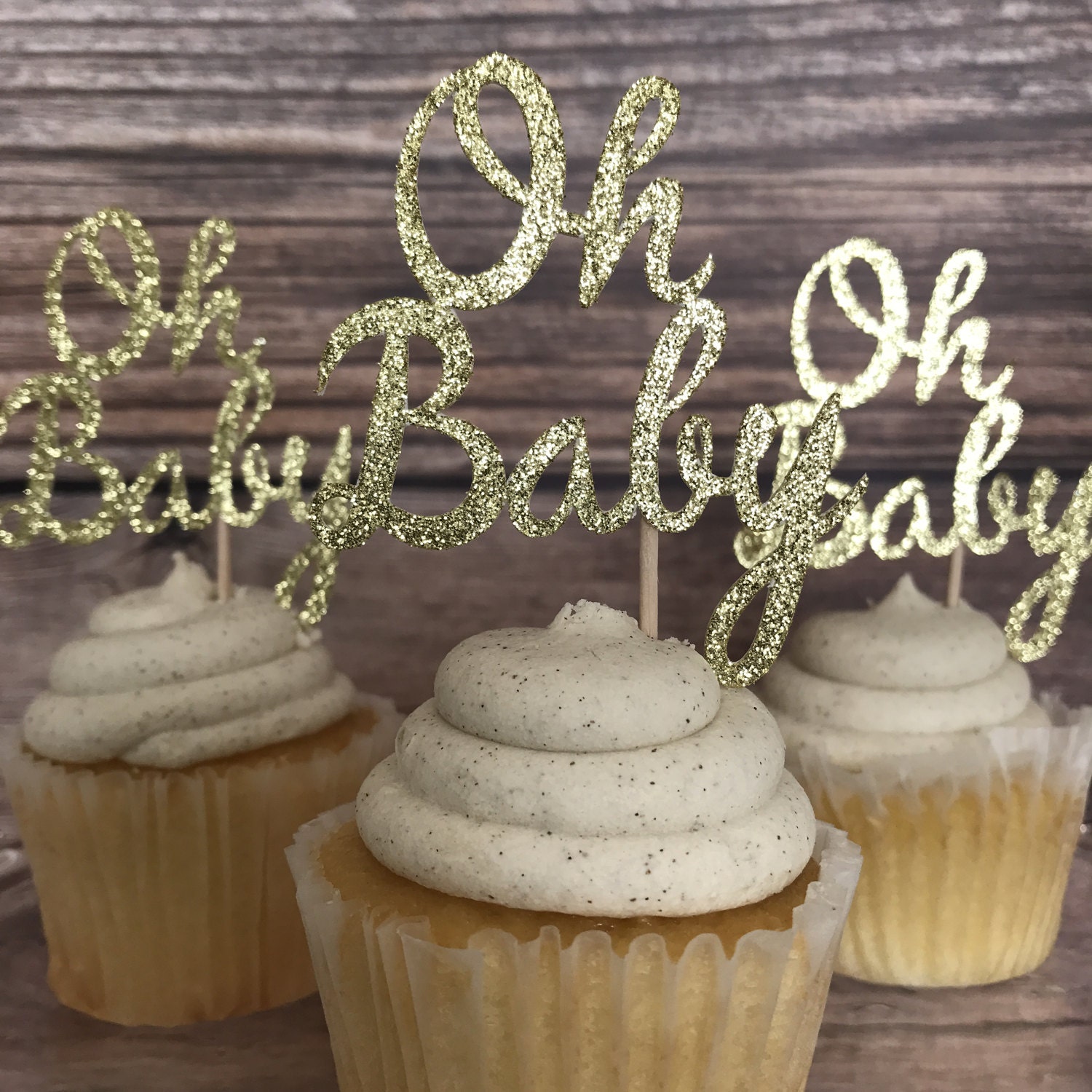 Oh Baby Cupcake Toppers Gold Glitter Oh Baby Cupcake Etsy