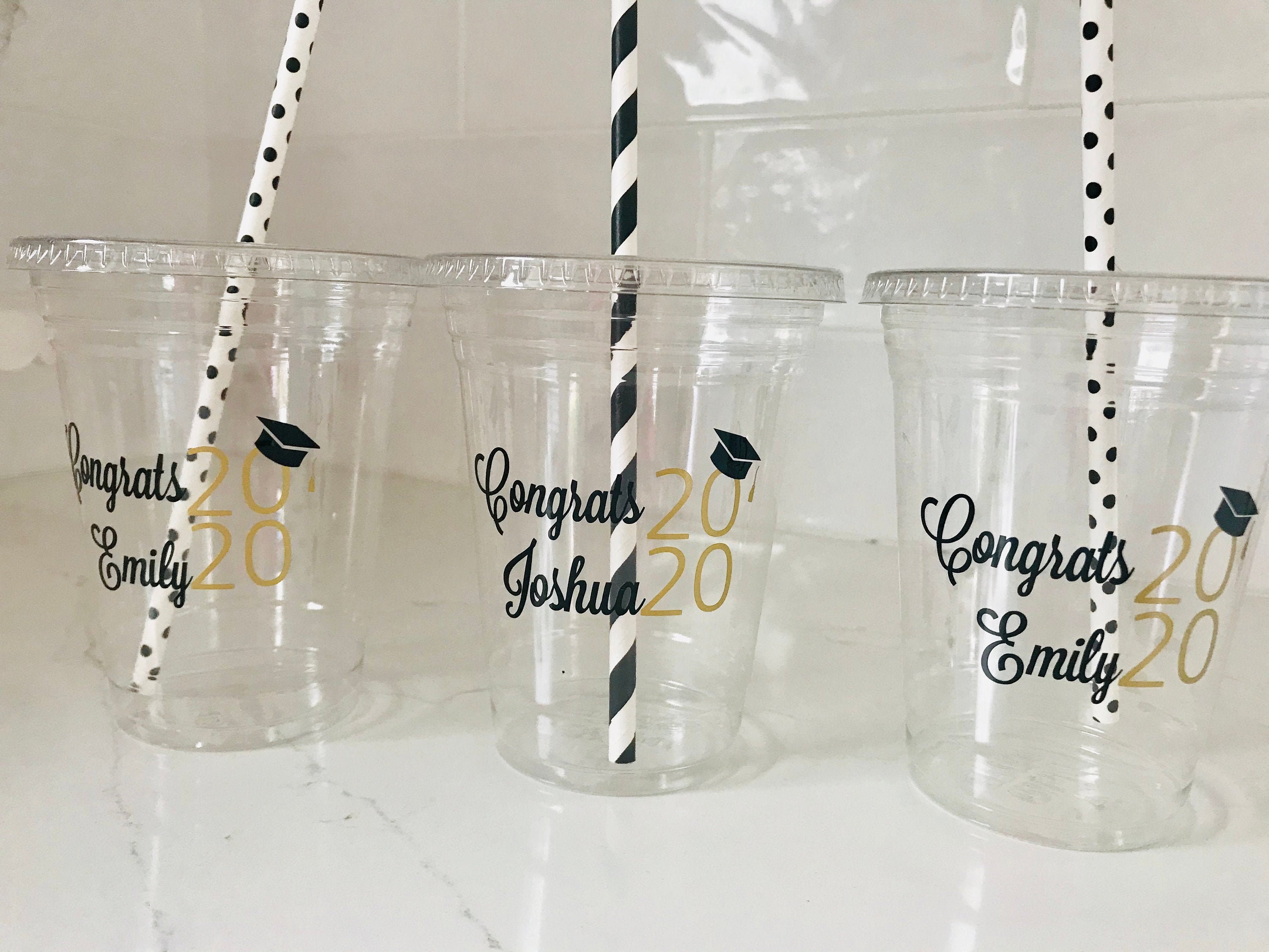 Graduation Party Cups With Lids and Straws Custom Graduation Etsy