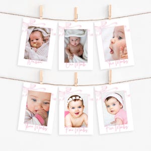 Bannière photo premier anniversaire, bannière photo premier jalon du mois avec noeud rose, bannière premier anniversaire, cartes coquette bébé jalon, P1