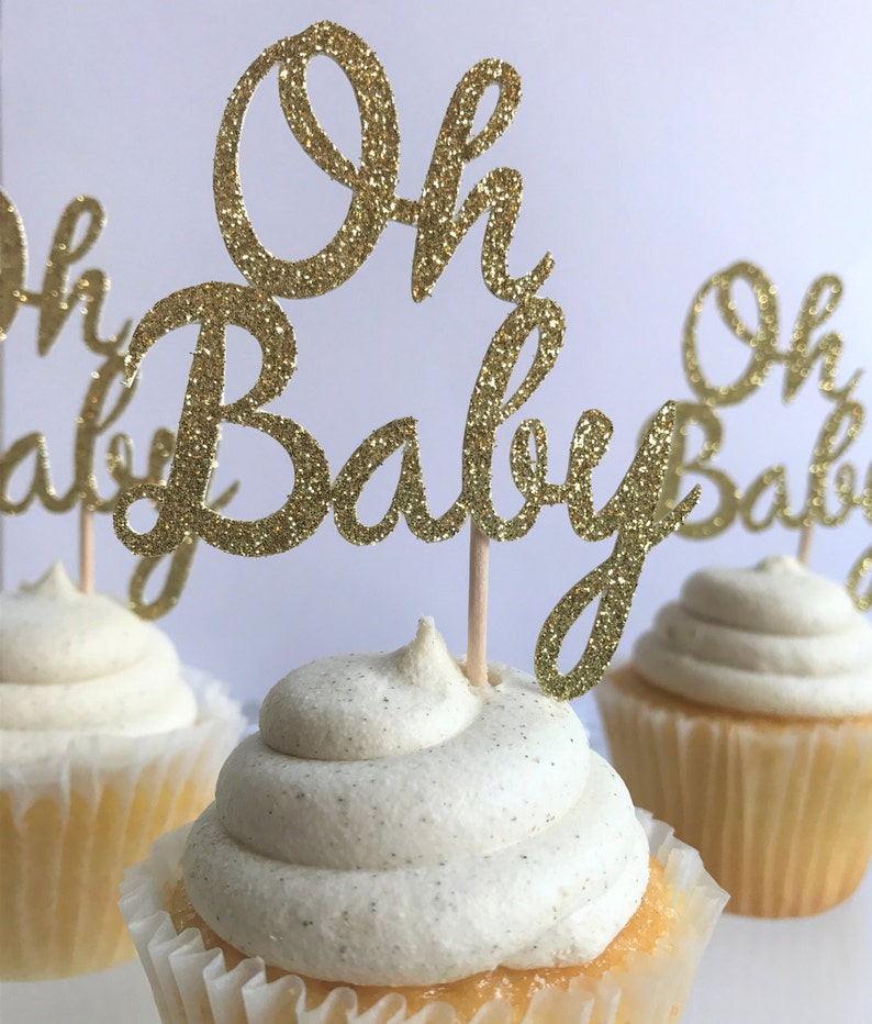 Oh Baby Cupcake Toppers Gold Glitter Oh Baby Cupcake | Etsy