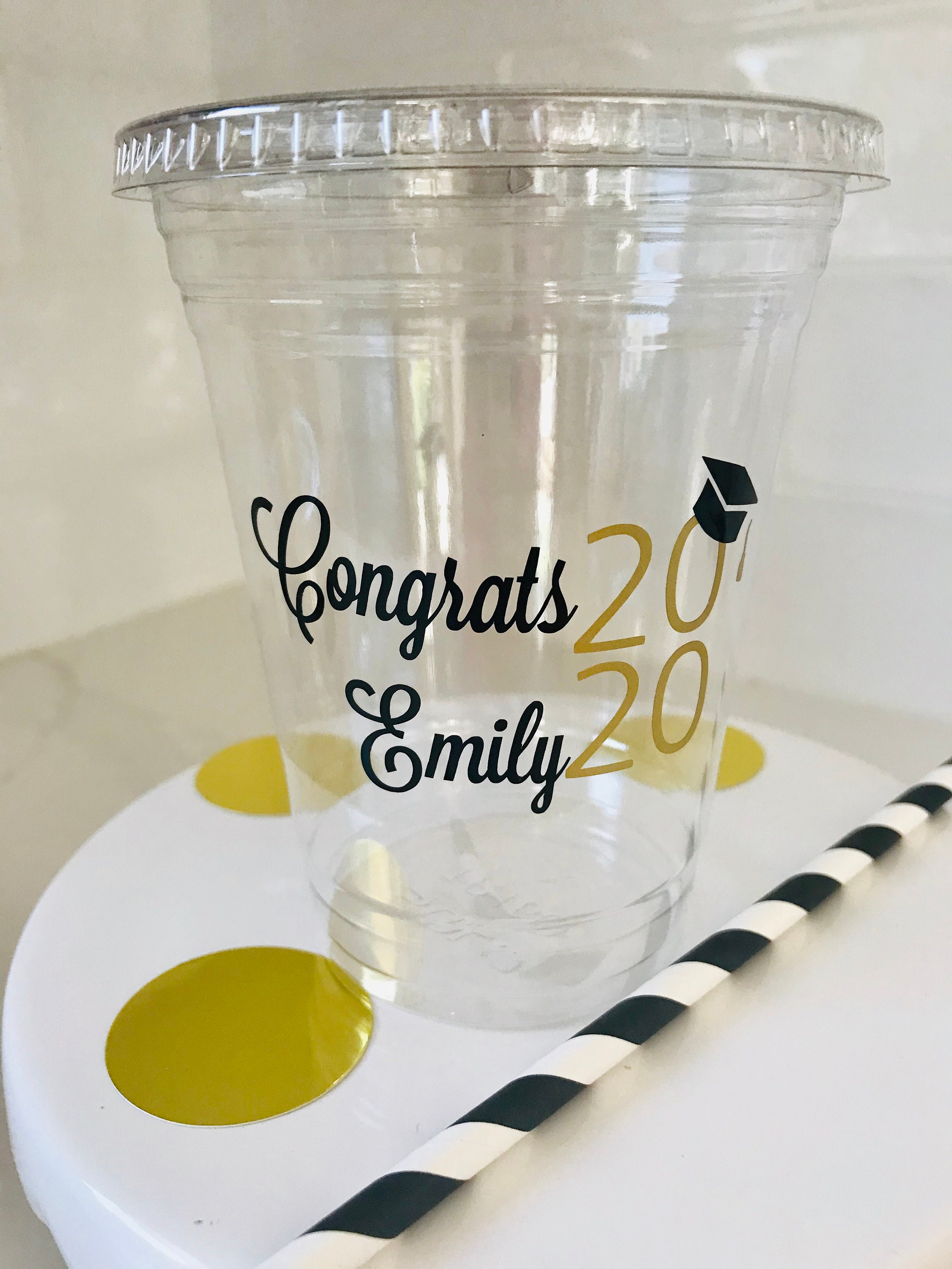 Graduation Party Cups With Lids and Straws Custom Graduation Etsy