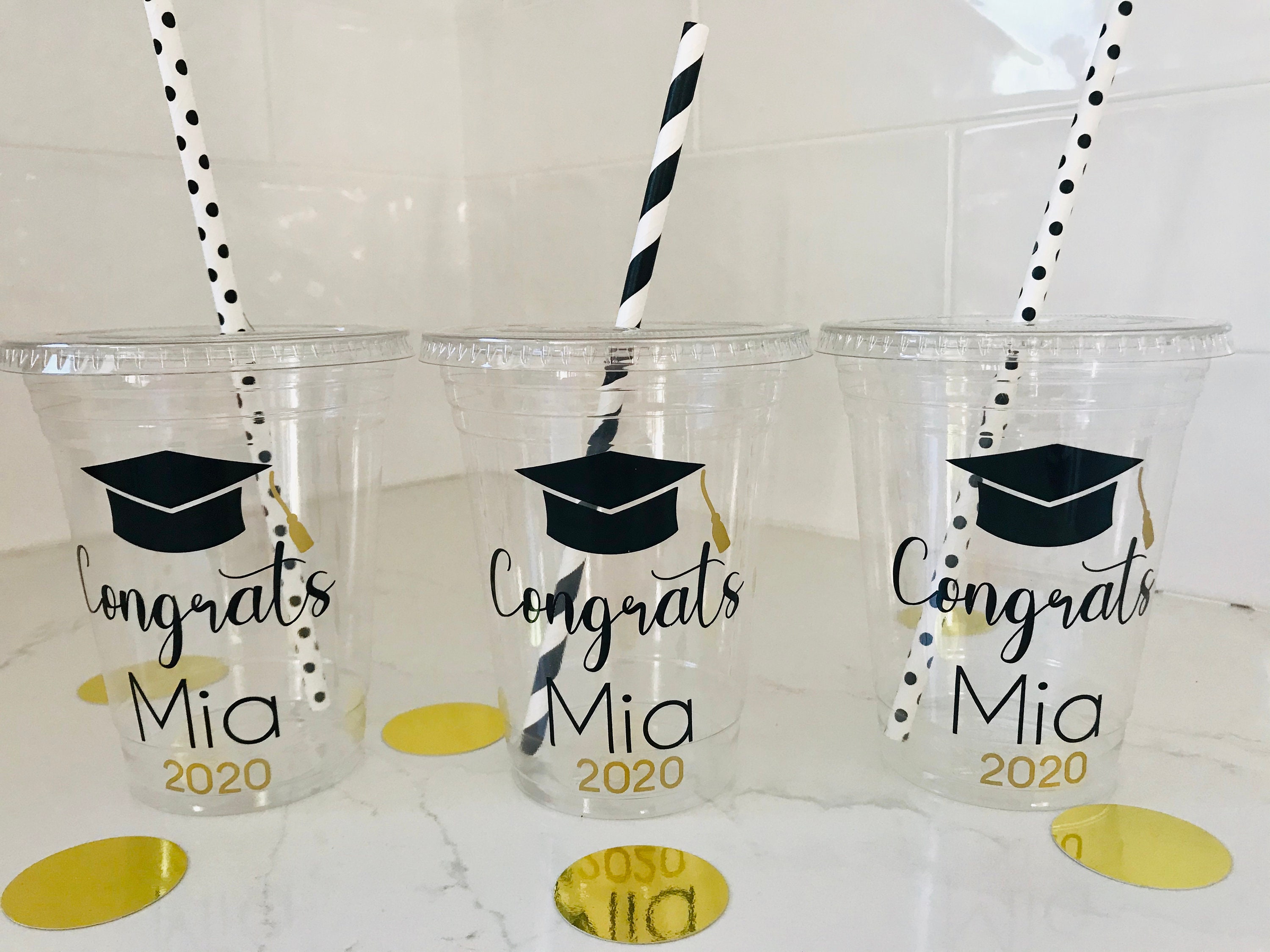 Graduation Party Cups With Lids and Straws Custom Graduation Etsy