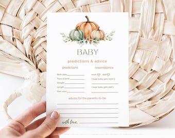 Babyparty mit Kürbismotiv, Babyvorhersagen und Tipps, Herbstliche Babyparty-Spiele, Aquarell-Kürbiswünsche fürs Baby, Digitaler Download