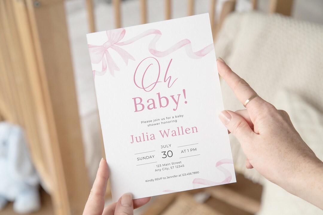 Coquette Baby Shower Invitation, Love Shack Fancy Baby Shower, Pink Bow Printable Invitation