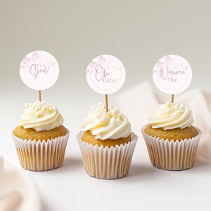 Pink Bow Cupcake Toppers Editable Template, Custom Party Decorations, Coquette Girl Baby Shower Decorations, Instant Download, P1