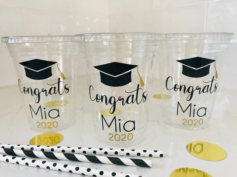 Graduation Party Cups With Lids and Straws Custom Graduation Etsy