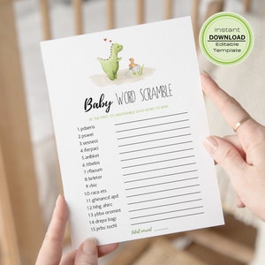 Dinosaur Baby Shower Games, Baby Word Scramble Game, Guess Who Game, Instant Download Printable Baby Shower Games, Dinosaur Invitation D1