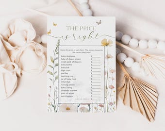 Price is Right Baby Shower Game Floral | Baby in Bloom Girl Shower | Wildflower Watercolor Flowers | Editable Template Printable, f1