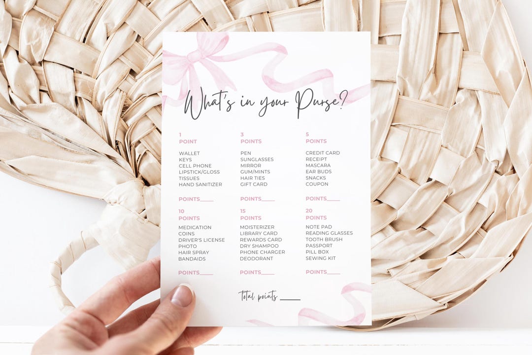 Whats in Your Purse Baby Shower Game Template, Pink Bow Girl Baby ...