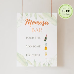 Bearbeitbares Mimosa Bar Schild, Tropische Babyparty, Momosa Bar Schild, Bar Schild Vorlage, Cocktail Bar Schild, Brunch und Sekt, Babyparty Schild D1