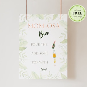 Mimosa Bar Schild, Tropical Babyparty, Momosa Barschild, Barschild Vorlage, Cocktailbar Schild, Brunch und Sekt, Babypartyschild D1