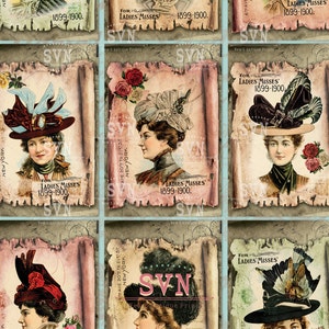 Fine Millinery Ladies - Victorian Style -  1 Printable ATC Cards Digital Collage Sheet