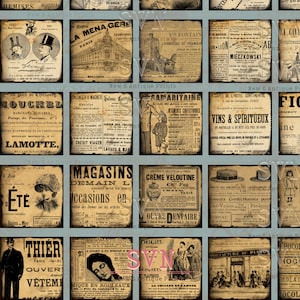 30 Squares - French Vintage Magazines - 2 Printable Digital Collage Sheets of ATC Cards  - Ideal for Scrapbooking