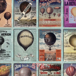 16 Hot Air Ballons Cards - 2 Printable ATC Cards Digital Collage Sheet - Ideal for Scrapbooking