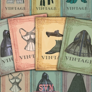 Vintage Kleidung und Schuhe - 1 druckbare Blatt ATC-Karten - digitale Collage Blatt