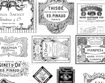 20 etiquetas de Perfume antiguo - 20 diseños diferentes - 2 A4 digital collage hoja - descarga instantánea