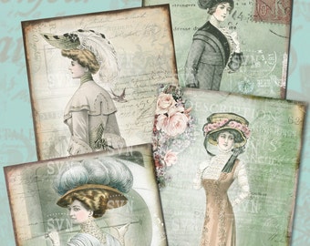 Wiktoriański Panie - Digital Collage arkusza druku do pobrania obrazu cyfrowego vintage scrapbooking
