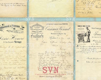 Documento antigo francês - 9 designs diferentes - 1 folha imprimível de cartão ATC
