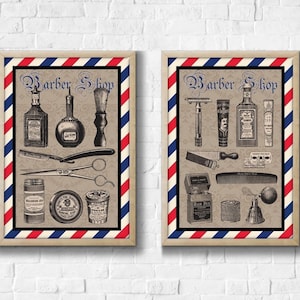 0178 Vintage Barber Elements - 2 A4 Image - Digital Collage Sheet Download - Wall Art Print - Listo para imprimir