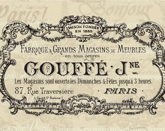 0206 French Sign - Vintage Style - For Transfer - For Fabric - Napkin - Burlap - Png - Jpeg