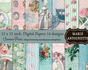 0193 Marie Antoinette Papers - 12 x 12 inch. - 14 digital Papers - Instant Download - Digital Scrapbook -