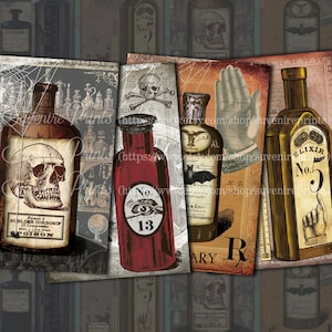 0173 Vintage Medicine - Apothecary - Halloween - Digital Collage Sheet Download. 8 Images placed - 2 A4 size, ready for printing.