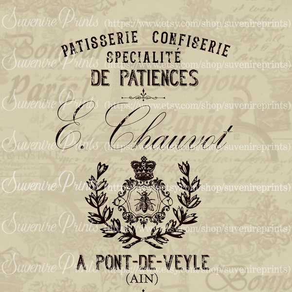 0191 French Sign - Patisserie E. Chauvot - Vintage Style -  For Transfer - For Fabric -  Napkin - Burlap - Png - Jpeg