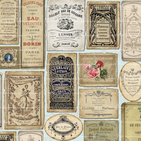 0219 Vintage Apothecary Labels - Cosmetic Labels - 3 A4 - 29 labels - Digital collage sheet - Instant Download