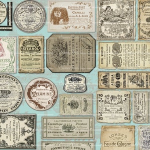 0156 - Vintage Apothecary Labels - Cosmetic Labels -  2 A4 - 30 labels - Digital collage sheet - Instant Download -