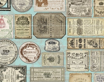 0156 - Vintage Apothecary Labels - Cosmetic Labels -  2 A4 - 30 labels - Digital collage sheet - Instant Download -