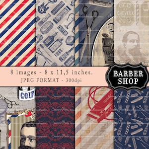 0216 Barber Shop Papers - 8 x 11,5 inch. - Vintage Style - 8 digital Papers - Instant Download - Digital Scrapbook