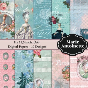 0248 - Marie Antoinette Papers - 10 digital Papers - 8 x 11,5 inch. - Vintage Style - Instant Download - Digital Scrapbook