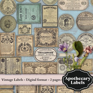 0147 - 31 Vintage Apothecary Labels -  2 A4 - Digital collage sheet - Instant Download