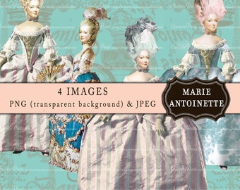 0215 Marie Antoinette Figures - Vintage Style - 2 A4 2 Png - 2 Jpeg - 4 elements - Digital collage sheet - Instant Download -