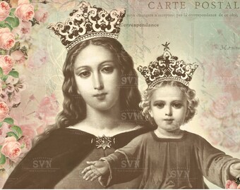 Virgen María y niño Jesús - lámina 8 "x 10" - inspiración católica - imagen religiosa para imprimir.