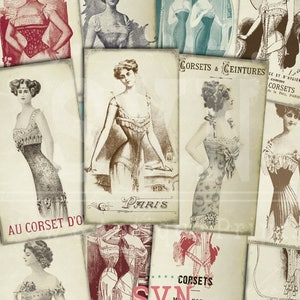 0132 - Vintage Corset - 24 different Styles - Ideal for Tags -  2 Sheets of Printable ATC Cards Digital Collage Sheet -  Scrapbooking