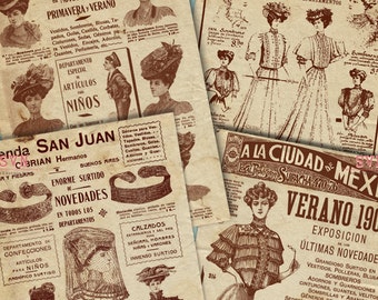 Victorian Fashion Advertising - Digital Collage Sheet Download | 4 different Designs