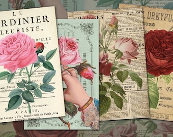 0207 Vintage Roses - 4 different Styles - Digital Collage Sheet Download - Instant Download -
