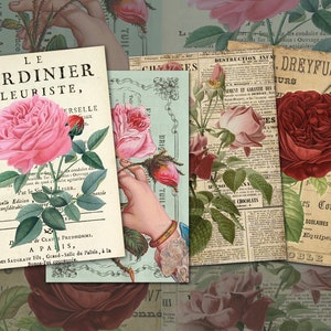 0207 Vintage Roses - 4 different Styles - Digital Collage Sheet Download - Instant Download -