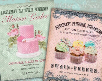 0162 - French Patisserie - Boulangerie - 8 x 10 inch. 2 differents designs - Image Printable Digital Collage Sheet Download.