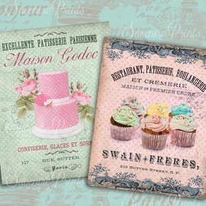 0162 - French Patisserie - Boulangerie - 8 x 10 inch. 2 differents designs - Image Printable Digital Collage Sheet Download.