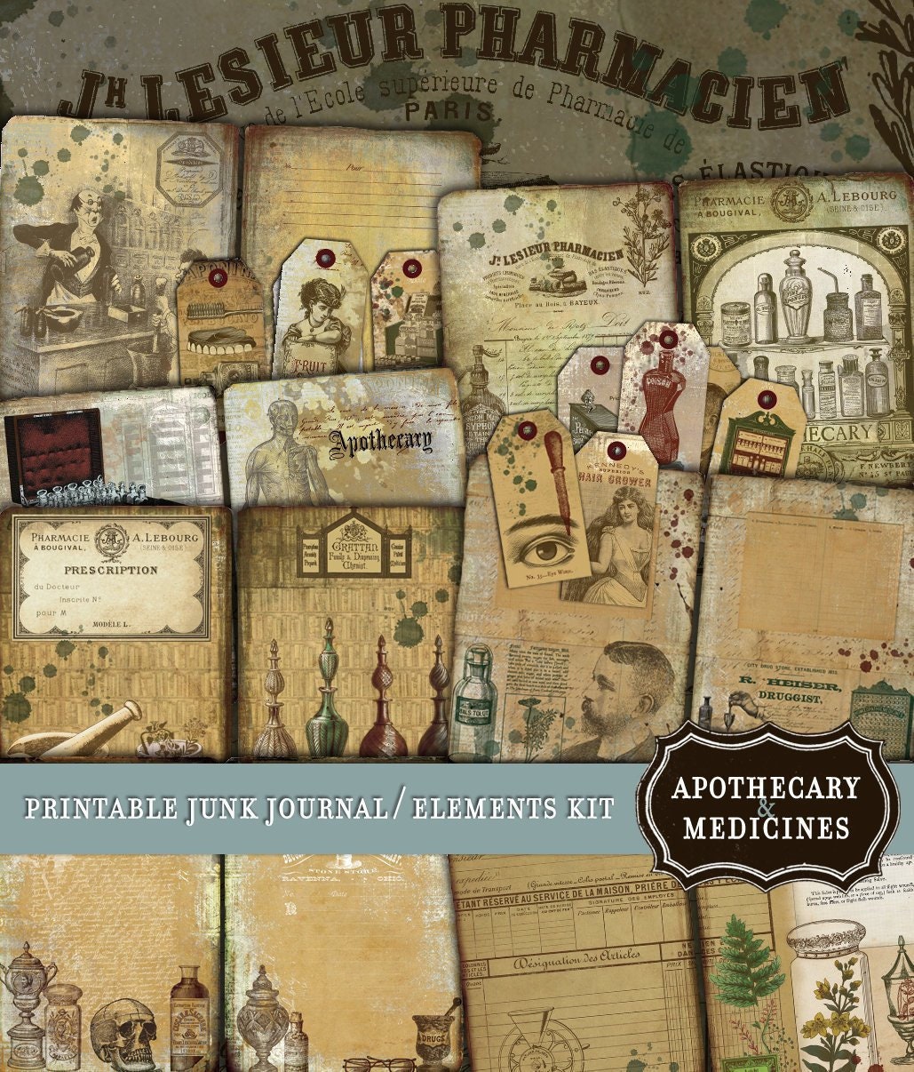 Antique Apothecary, Journal Kit, Printable Journal, Apothecary