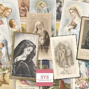 Estampas religiosas de la VIRGEN MARIA - 24 estampas antiguas  - Collage digital Hoja de descarga para imprimir