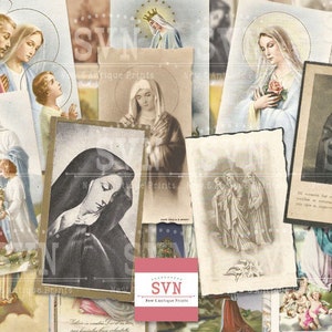 Estampes religieuses de la VIERGE MARIA - 24 gravures anciennes - Collage numérique Télécharger la fiche pour impression