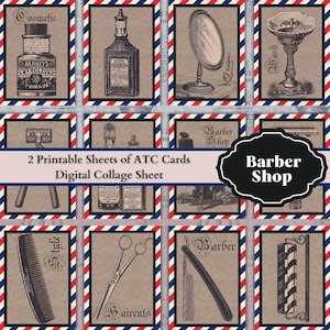 0177 Barber Shop - 2 ATC Karten zum Ausdrucken - Digital Collage Sheet - Ideal für Scrapbooking
